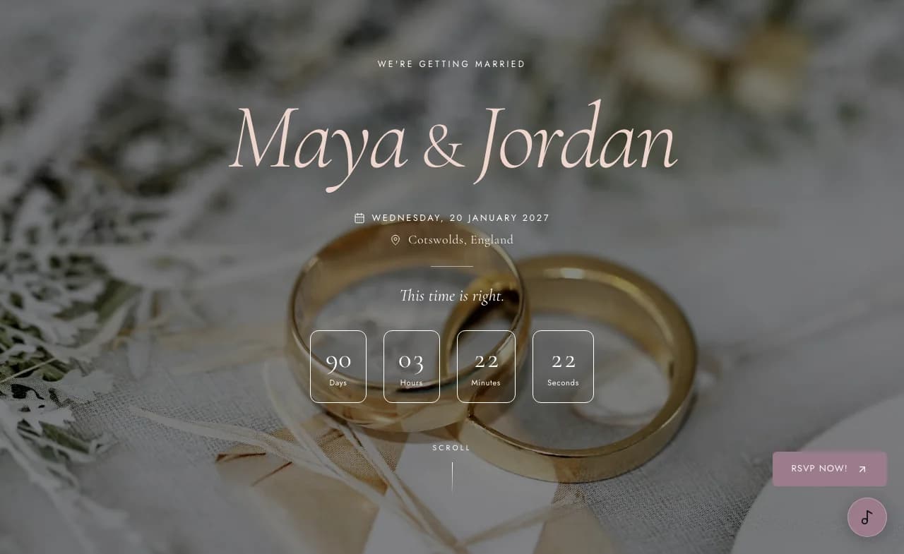 Forever editorial wedding website desktop preview