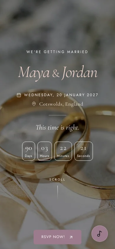 Forever editorial wedding website mobile preview